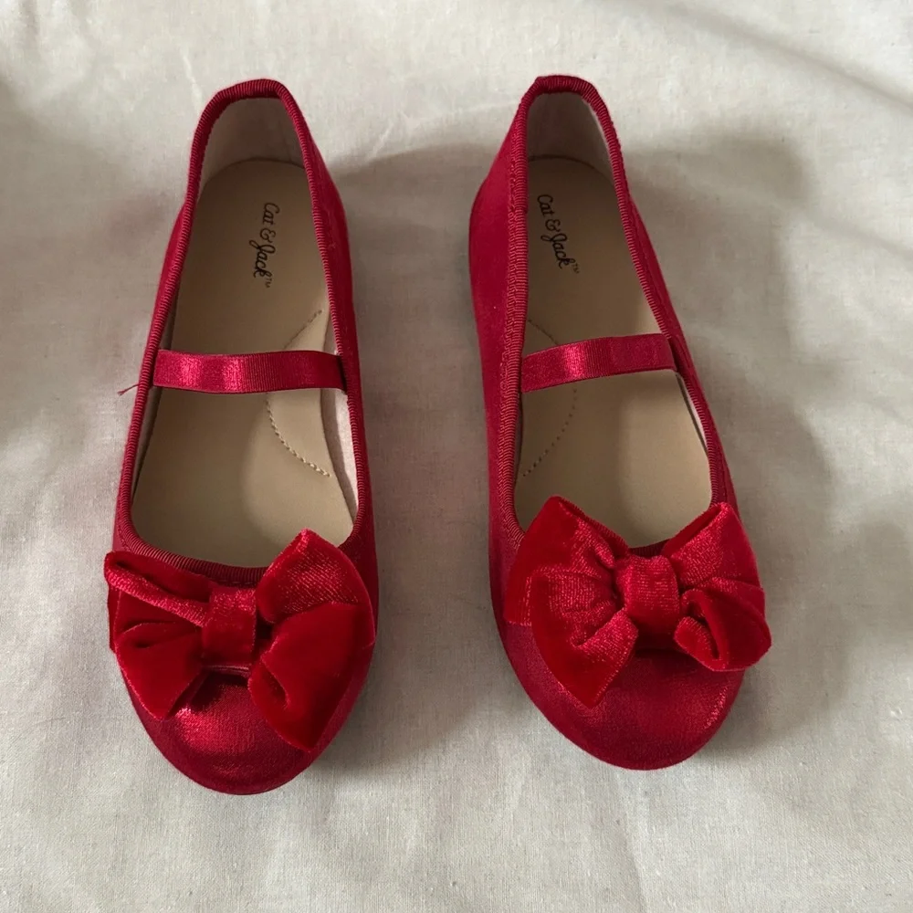 Cat & Jack 2 Pairs Red Shoes Slides Ballet Flats 11 12 - Picture 5 of 7